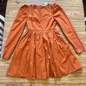 Abercrombie & Fitch Sweetheart neckline long sleeve mini dress, small, orange